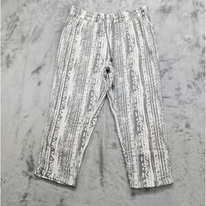 Style Me Pants Womens PL PETITE White Gray‎ Striped Geometric Linen Blend Crop